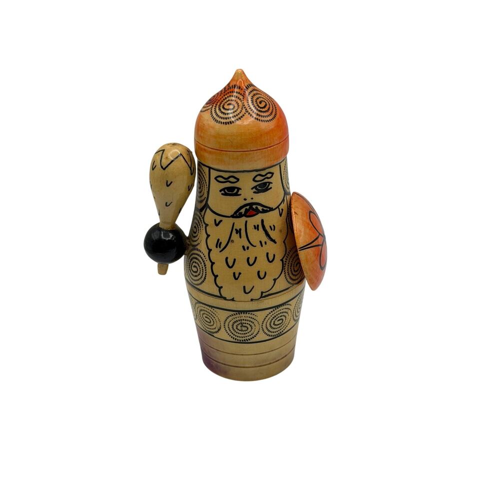 Matryoshka Nesting Dolls Bogatyr Warrior Stacking Set 4pc USSR Made Mace Shield
